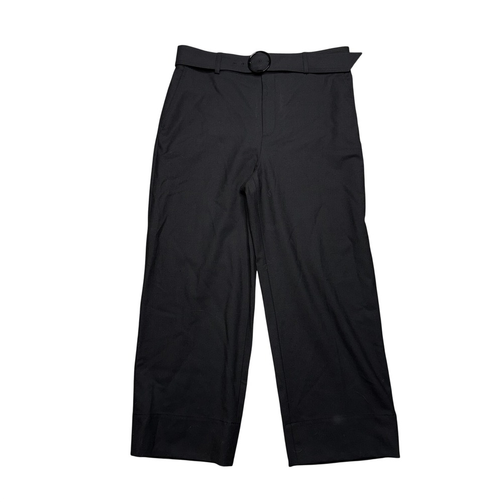 Club Monaco Wide Leg Trousers Womens 12 Blk Excellent Wool Blend Belted Cropped